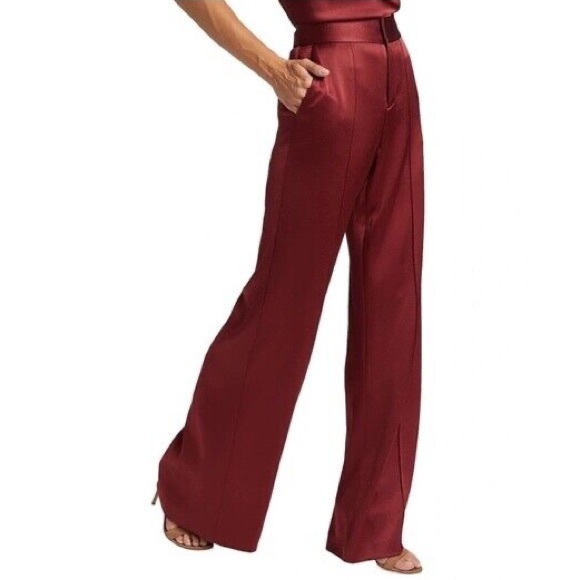 House of Harlow 1960 Satin Charlie Wide Leg Trouser in burgundy - Picture 1 of 1